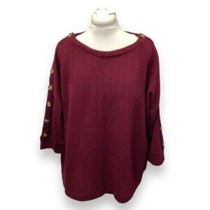 Retrology Women’s 3/4 Sleeve Oversized Button Accent Chevron Knit Sweater 3X